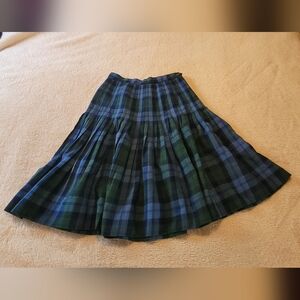 Vintage wool blue and green plaid skirt